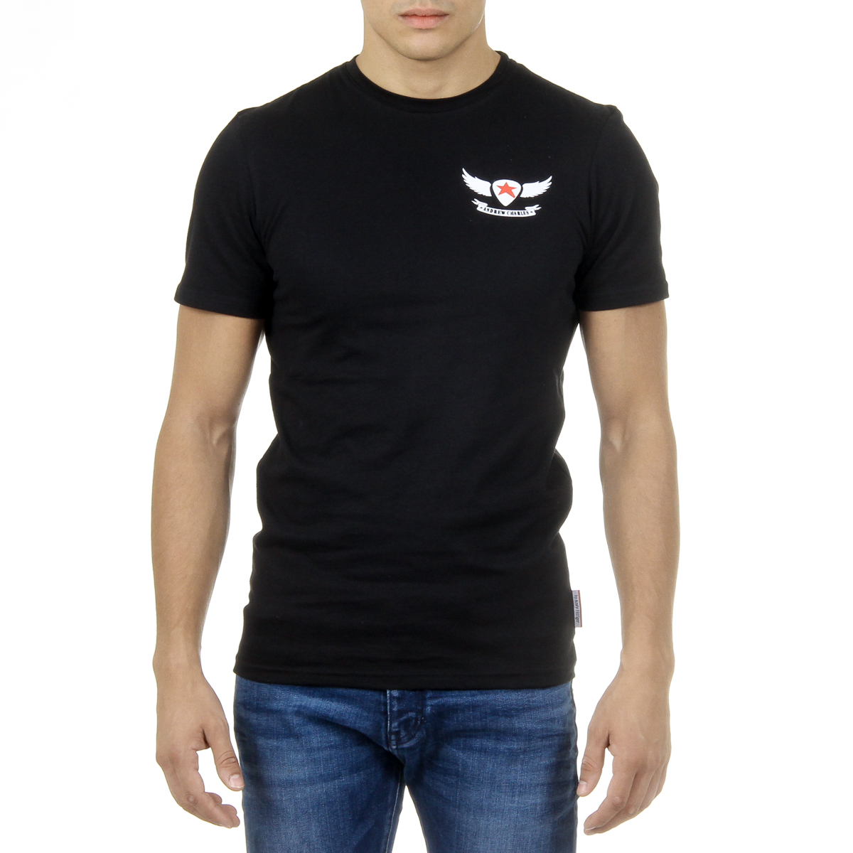 Camiseta Andrew Charles para hombre, manga corta, cuello redondo, negra, KEITA