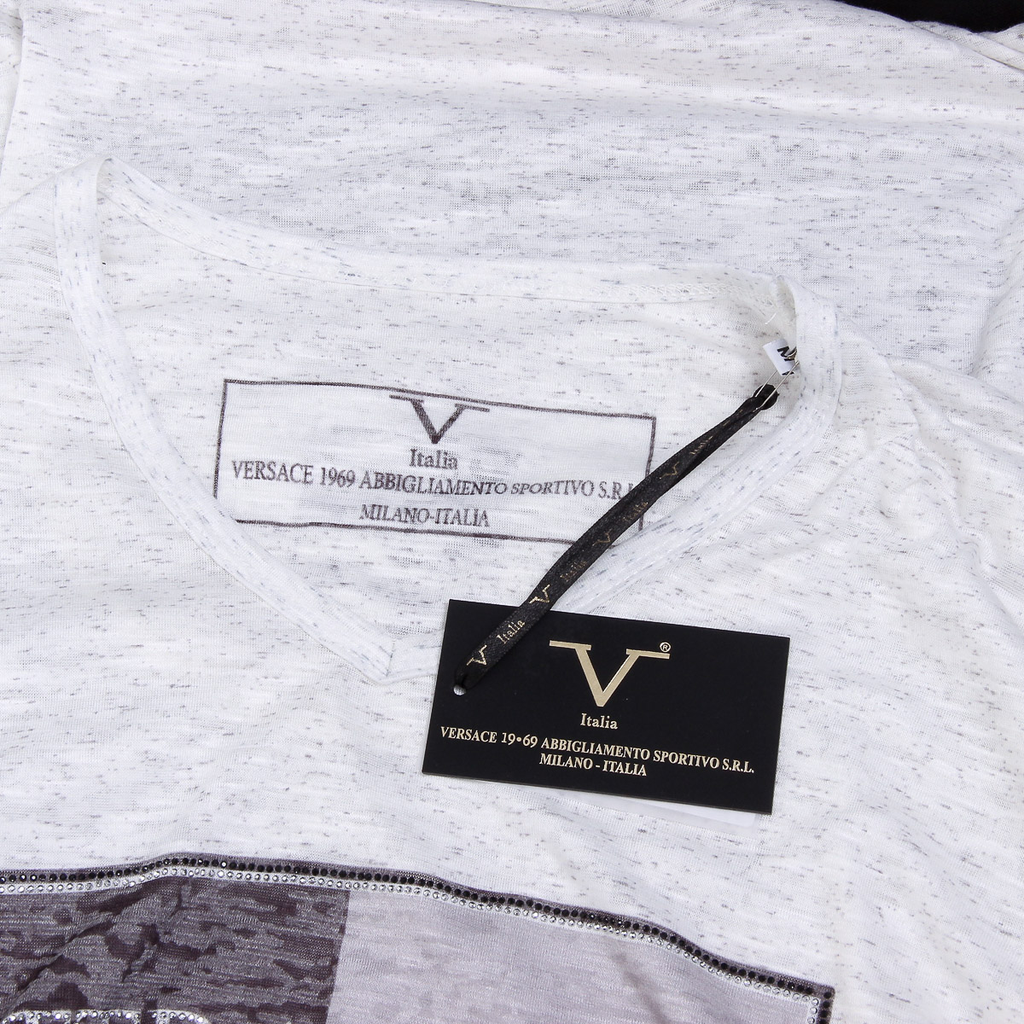 V 1969 Italia Mens T-shirt Short Sleeves V-Neck White ALEXANDER
