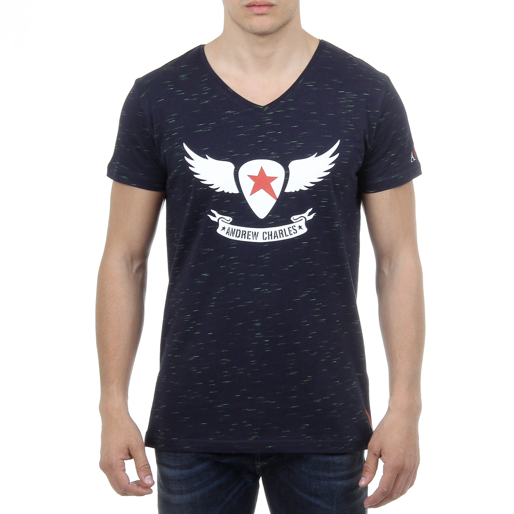 Andrew Charles Mens T-Shirt Short Sleeves V-Neck Dark Blue AARON