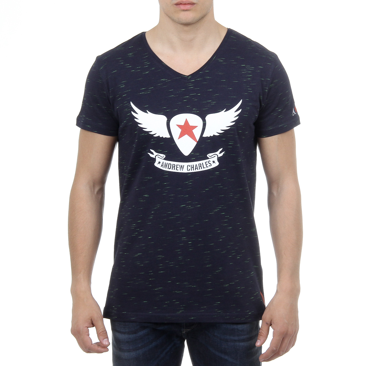 Andrew Charles Mens T-Shirt Short Sleeves V-Neck Dark Blue AARON