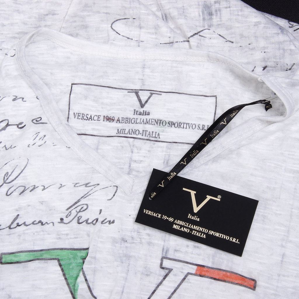 V 1969 Italia Mens T-shirt Short Sleeves V-Neck White JACOB