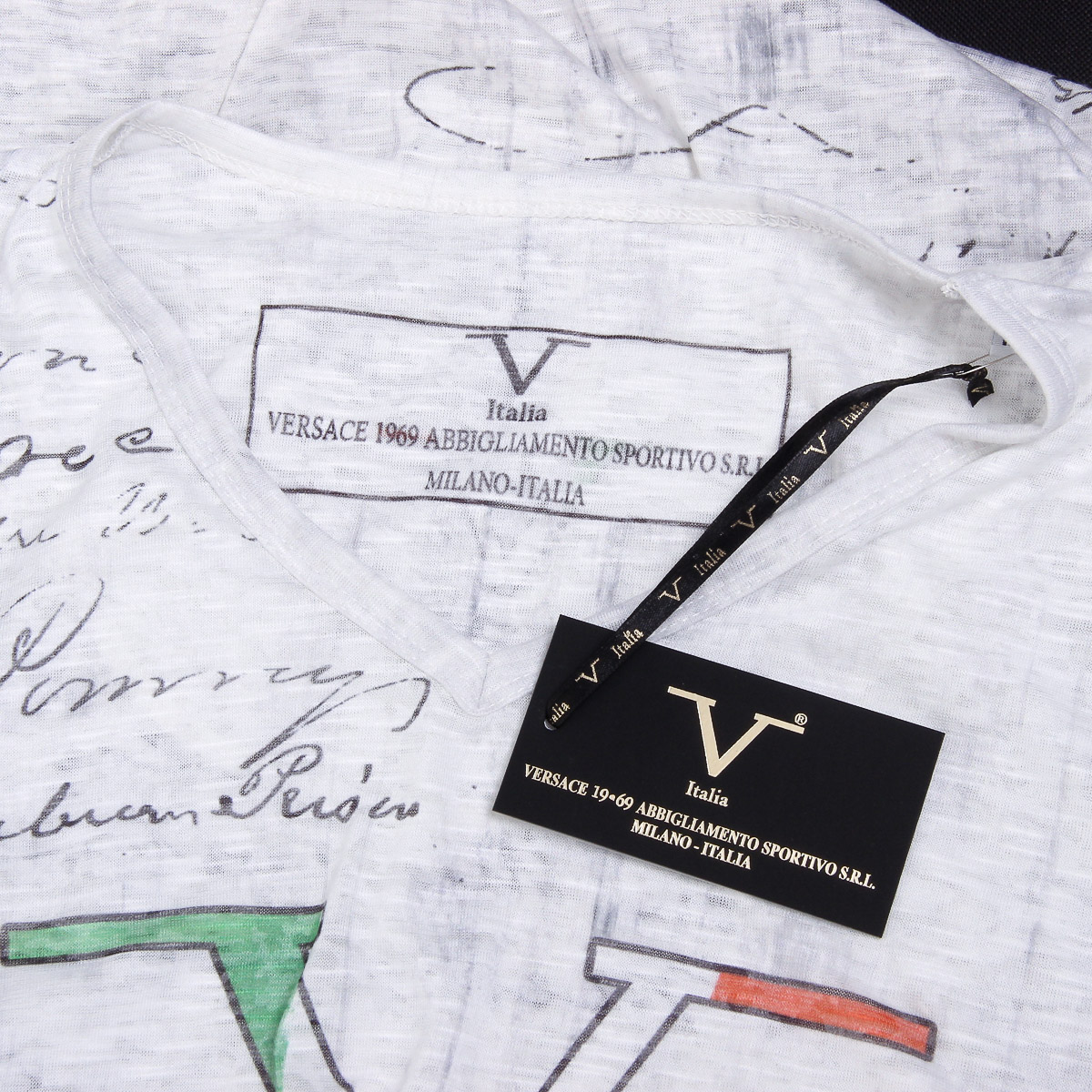 V 1969 Italia Mens T-shirt Short Sleeves V-Neck White JACOB