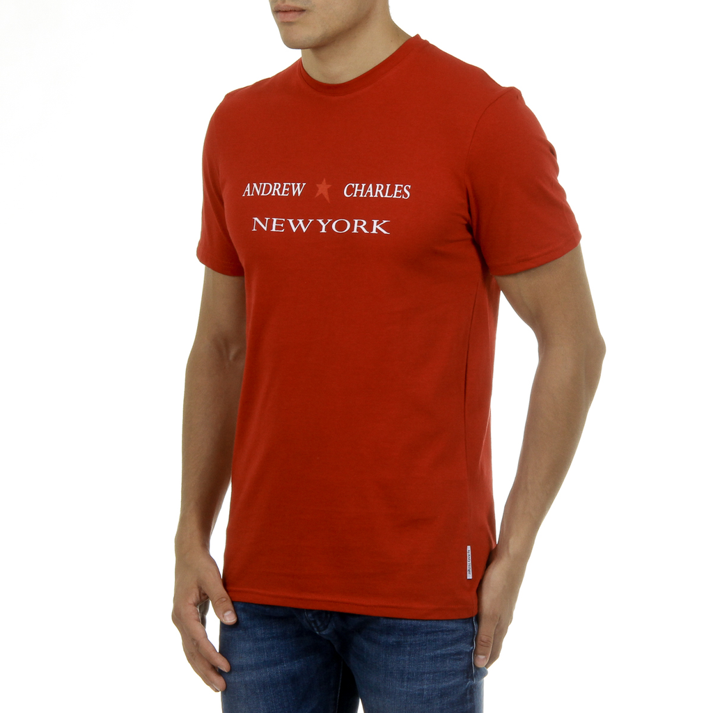Camiseta Andrew Charles para hombre, manga corta, cuello redondo, roja, KEITA