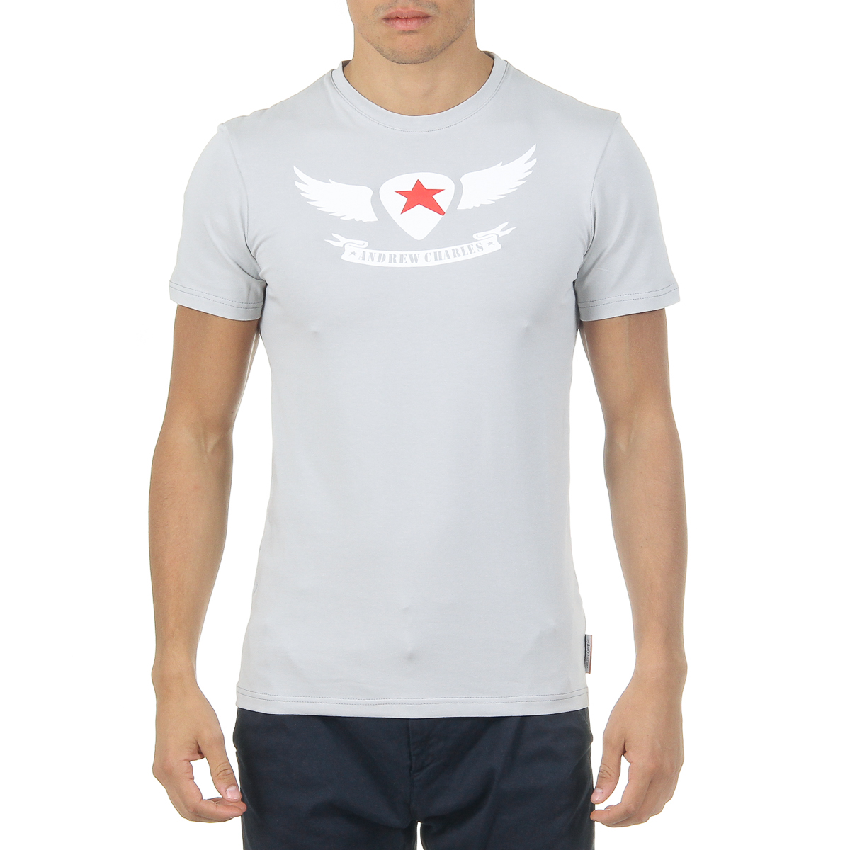 Camiseta Andrew Charles para hombre, manga corta, cuello redondo, gris claro, KEITA
