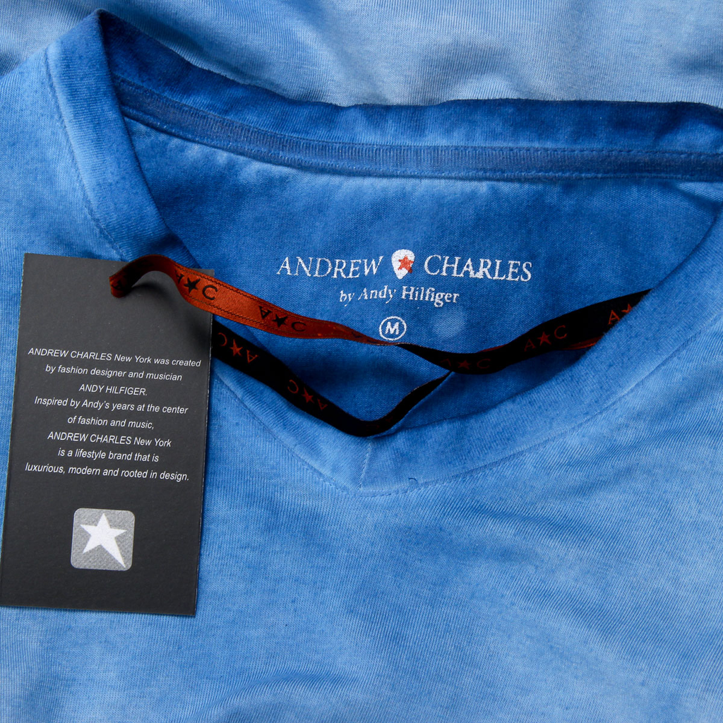 Camiseta Andrew Charles para hombre, manga corta, cuello en V, azul claro, KOFI