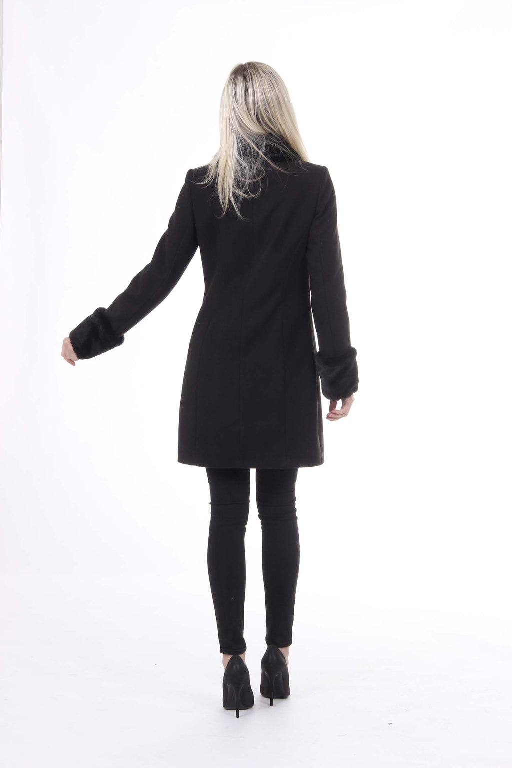Abrigo de mujer V 1969 Italia CAPPOTTO LINDA TESS. TERCIOPELO + PELLICCIA NERO