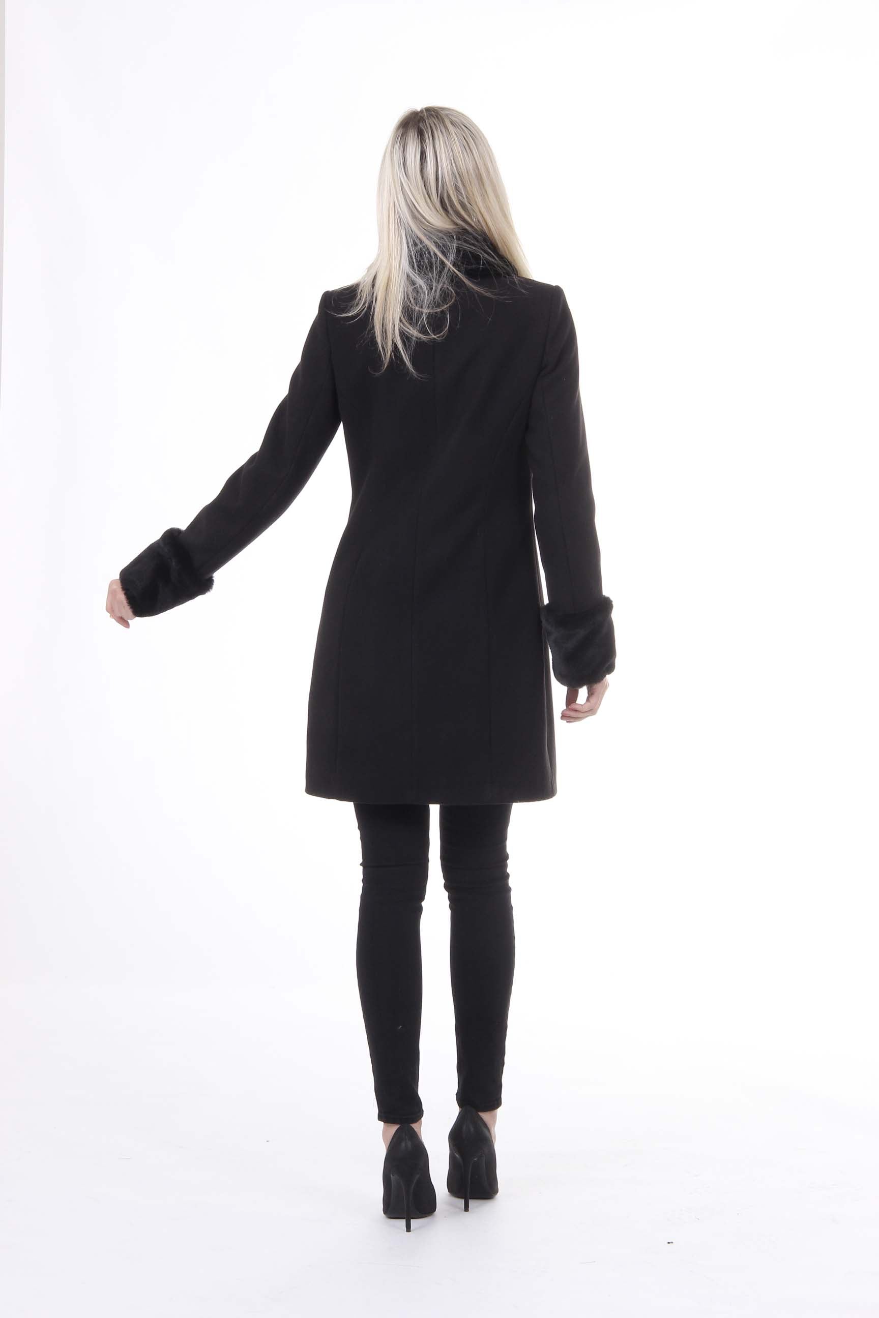 Abrigo de mujer V 1969 Italia CAPPOTTO LINDA TESS. TERCIOPELO + PELLICCIA NERO