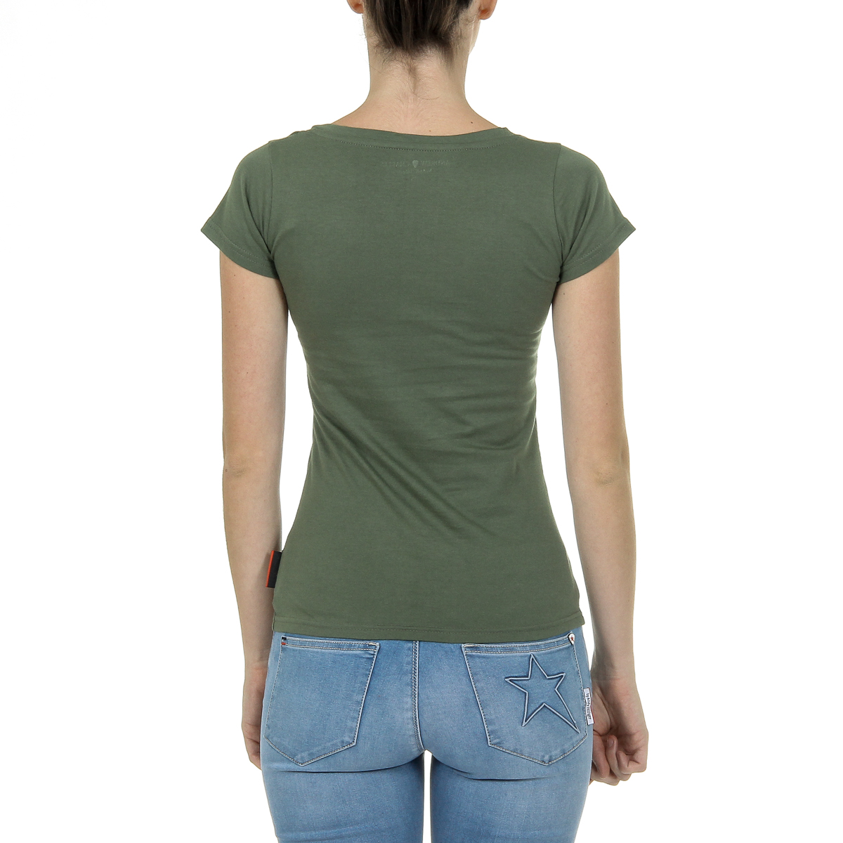 Camiseta Andrew Charles para mujer, manga corta, cuello en V, verde TAPIWA
