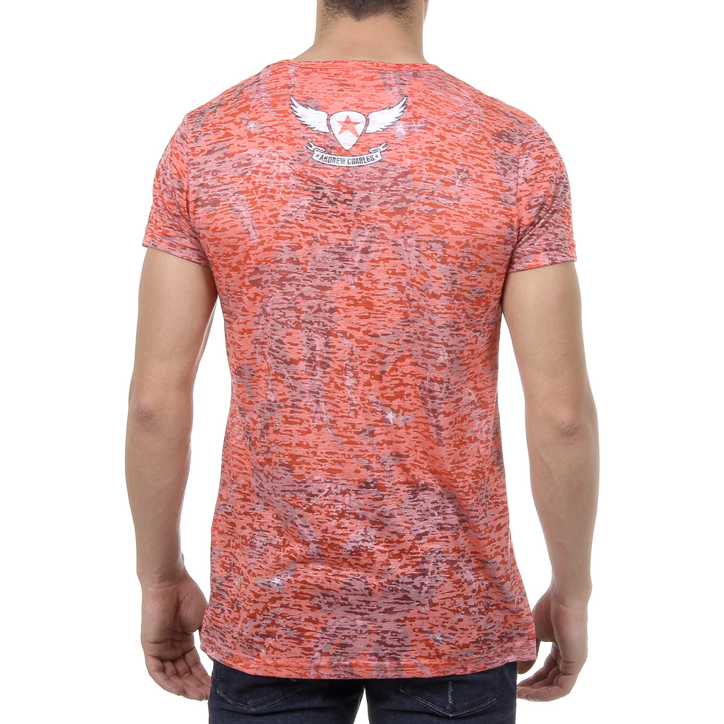 Andrew Charles Mens T-Shirt Short Sleeves V-Neck Red ISAAC
