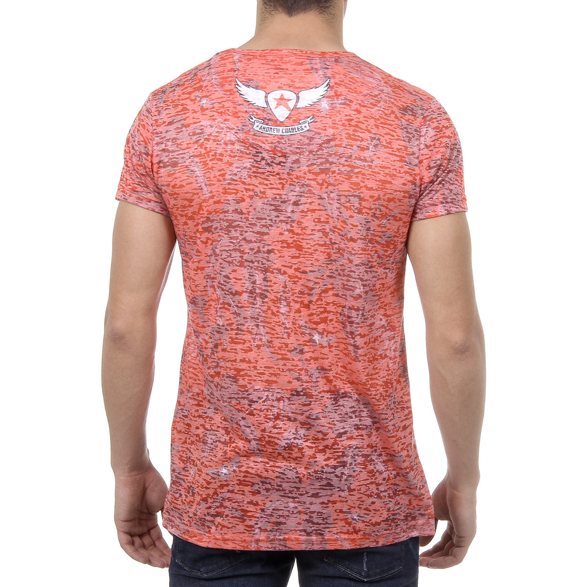 Andrew Charles Mens T-Shirt Short Sleeves V-Neck Red ISAAC
