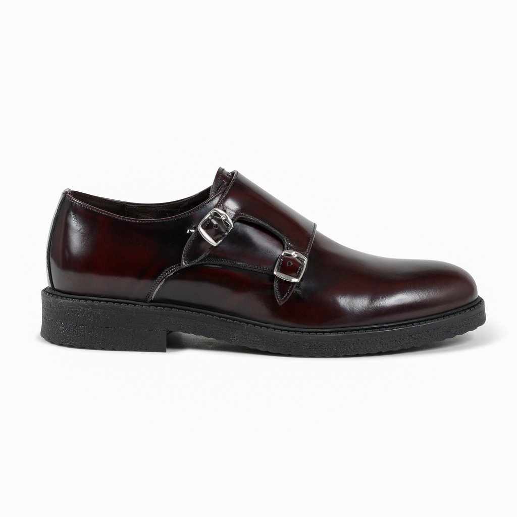 19V69 Italia Zapato de doble hebilla para hombre Burdeos 1210 G ABRASIVATO BORDEAUX