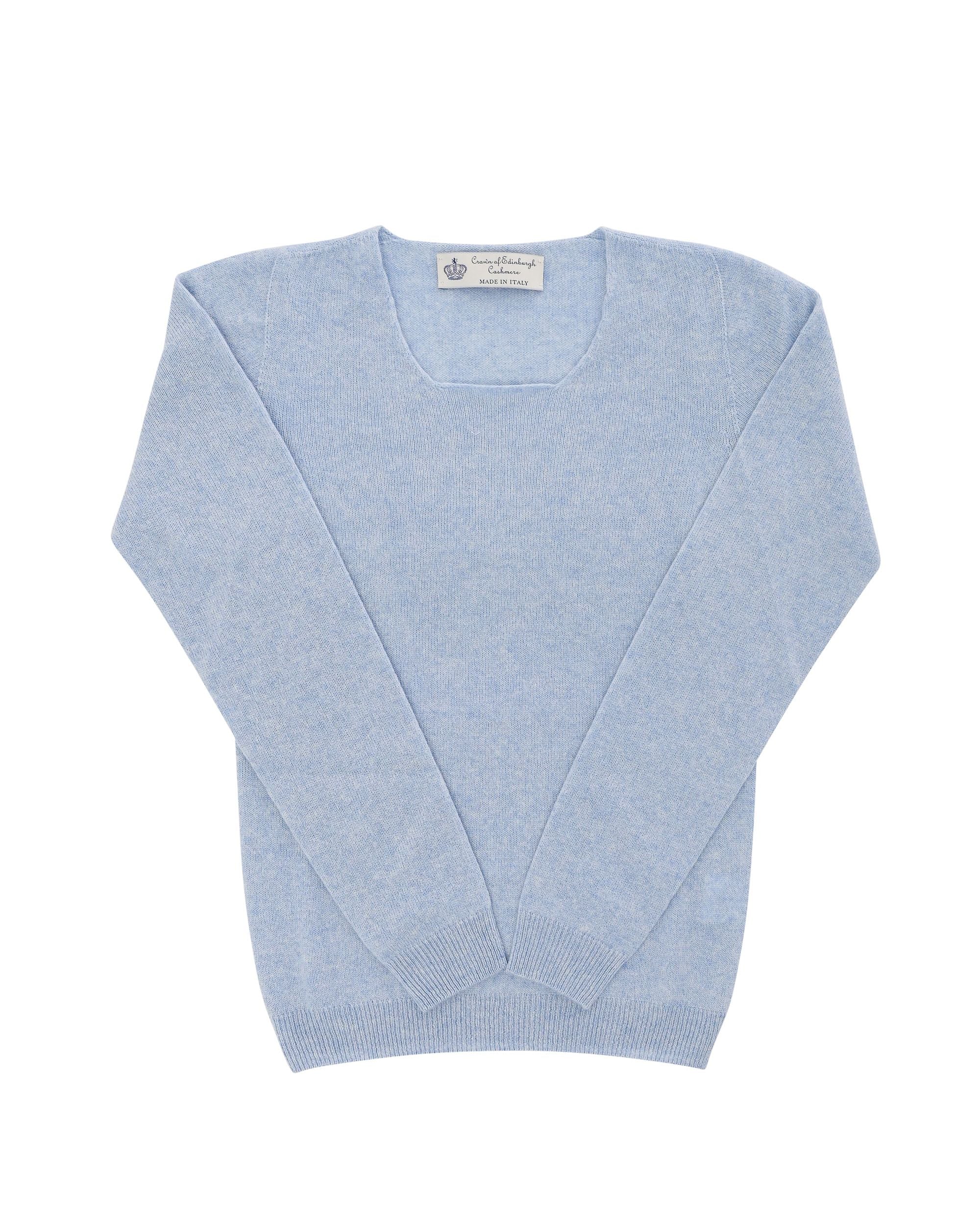 Suéter de cuello cuadrado para mujer de cachemira Crown of Edinburgh COE 0024 AZUL CLARO