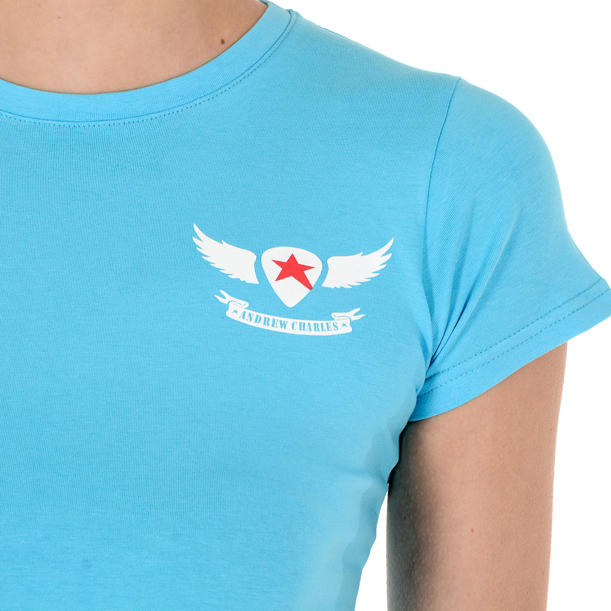 Camiseta Andrew Charles para mujer, manga corta, cuello redondo, azul claro TARANA