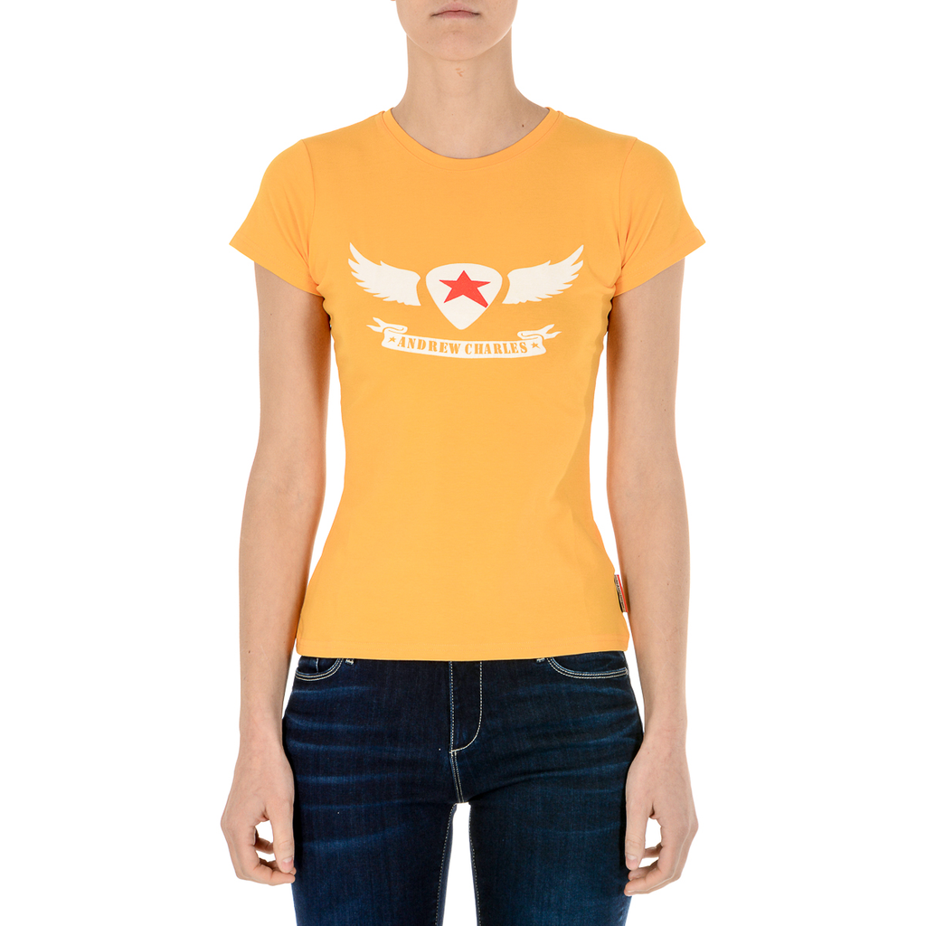 Camiseta Andrew Charles para mujer, manga corta, cuello redondo, amarilla, TARANA