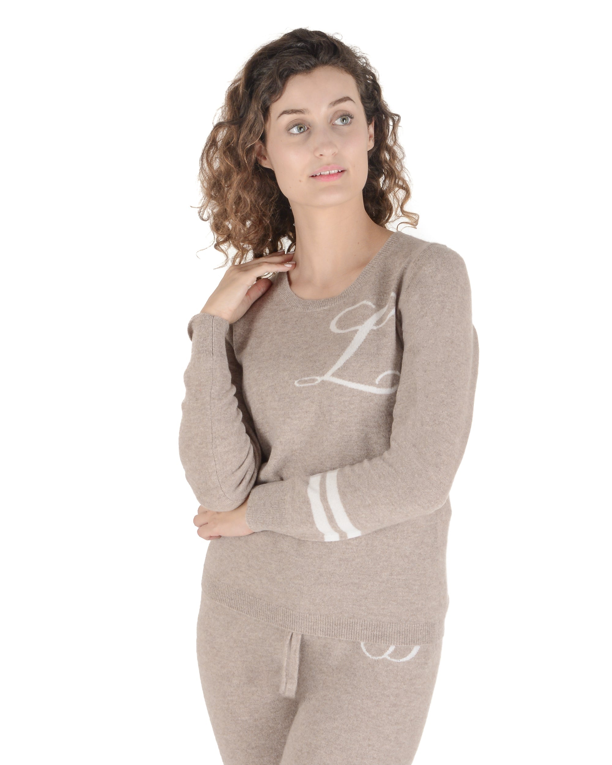 Suéter de cachemira con cuello redondo - Camel