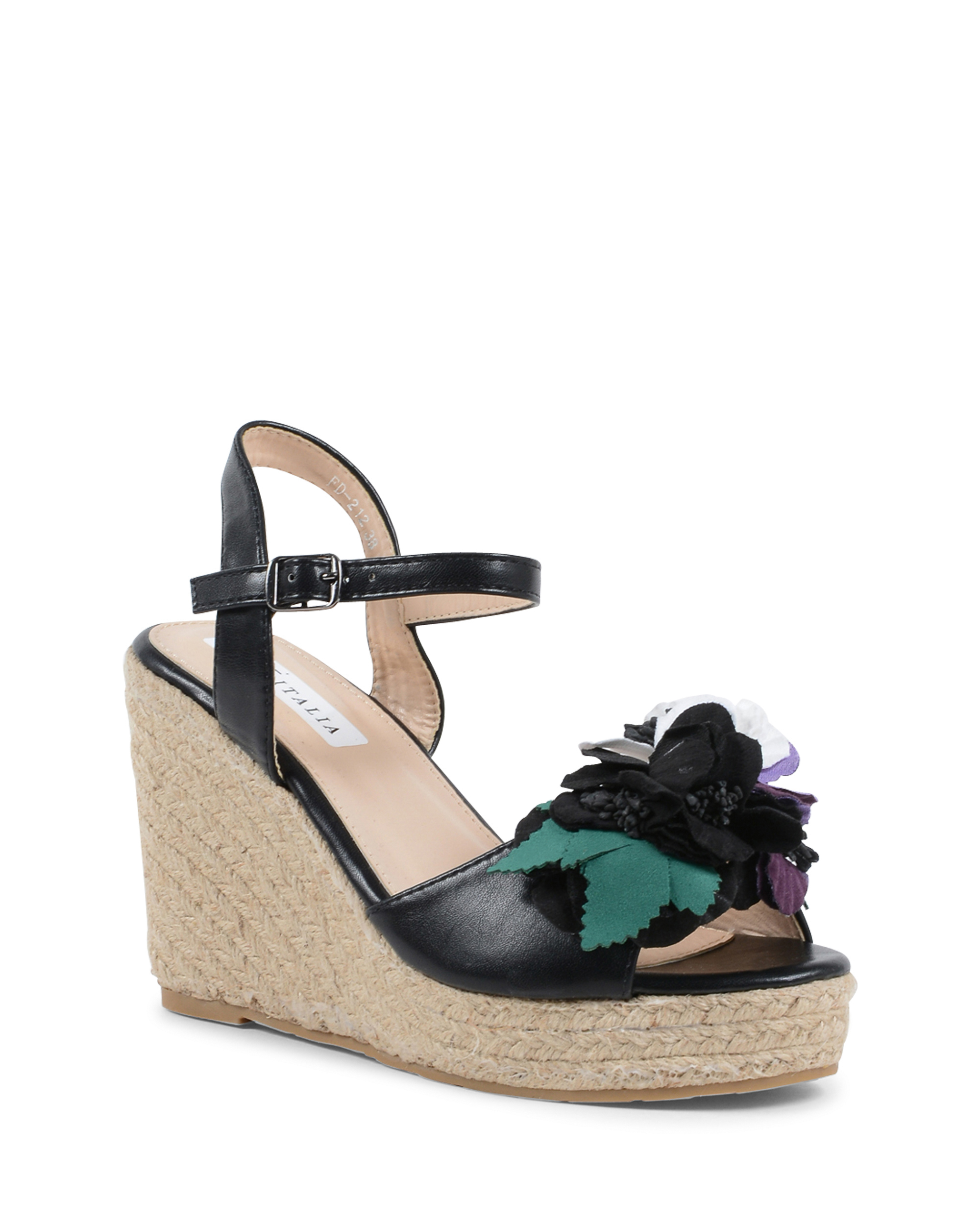 19V69 Italia Sandalia de cuña para mujer Negra V212 NEGRO