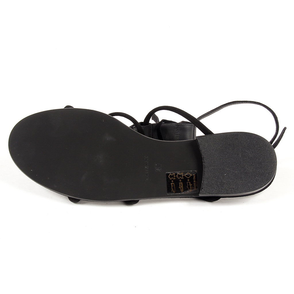 Sandalia plana V 1969 Italia para mujer, color negro, RIA