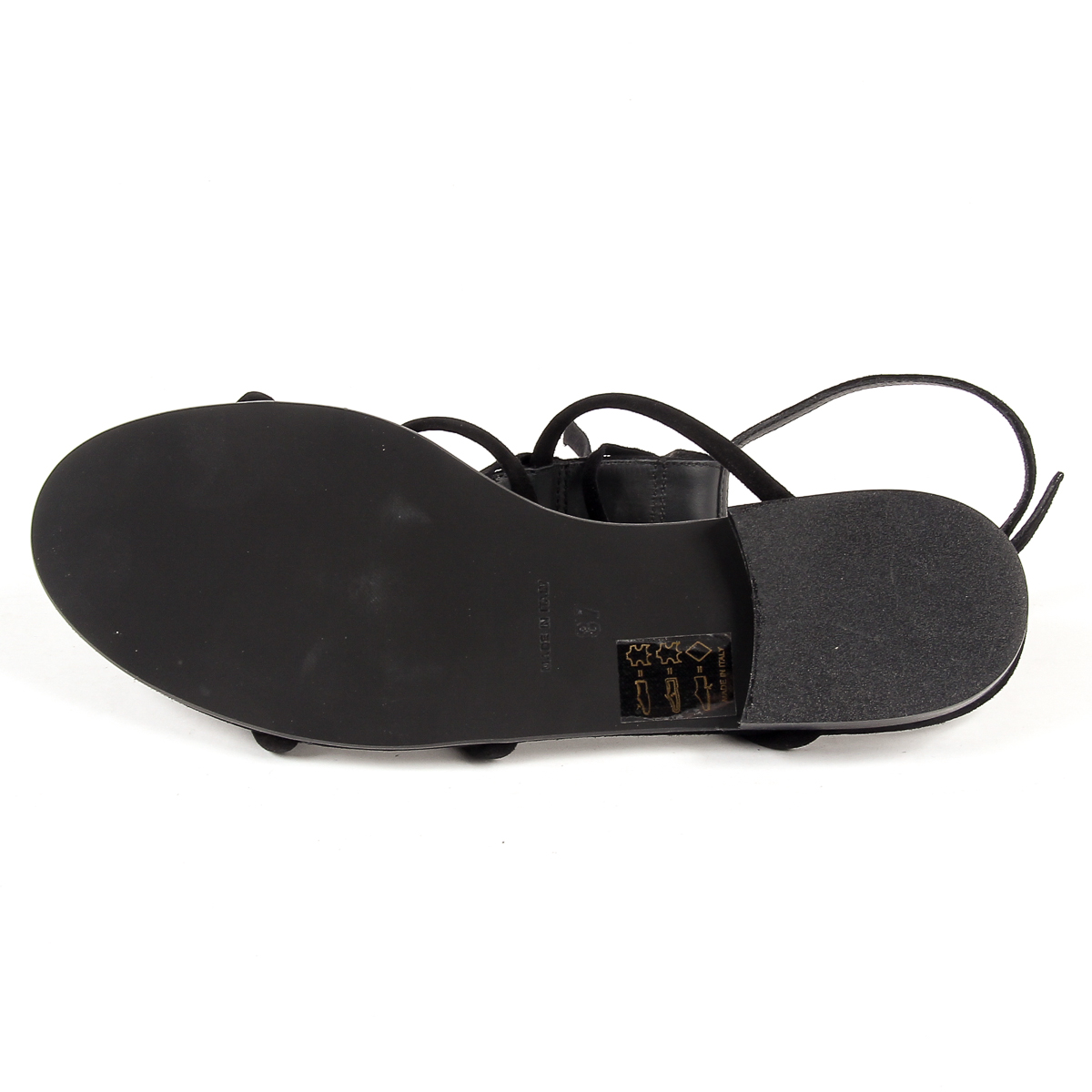 Sandalia plana V 1969 Italia para mujer, color negro, RIA