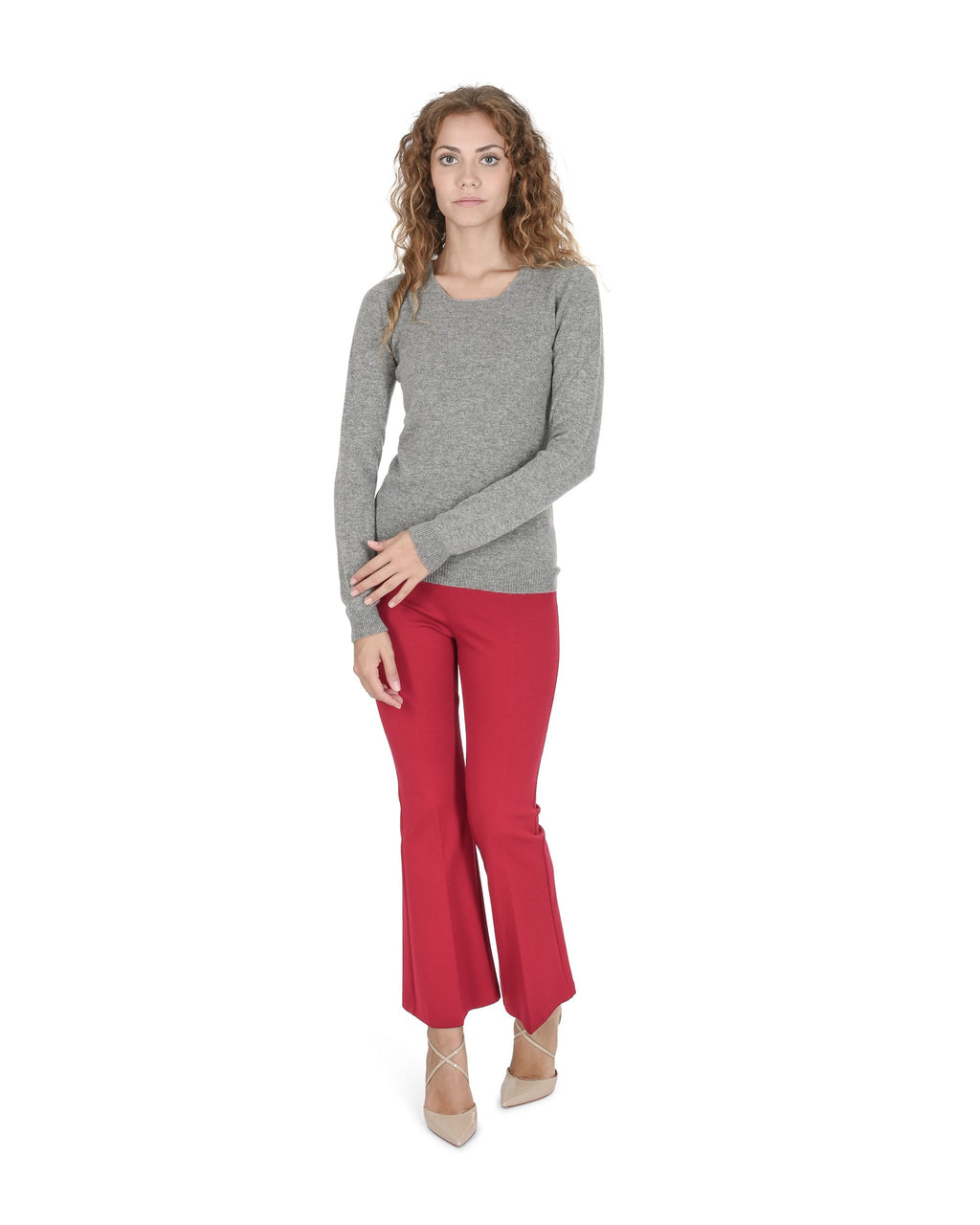 Suéter de cachemira para mujer con cuello cuadrado Crown of Edinburgh COE 0024 GRIS PELTRE