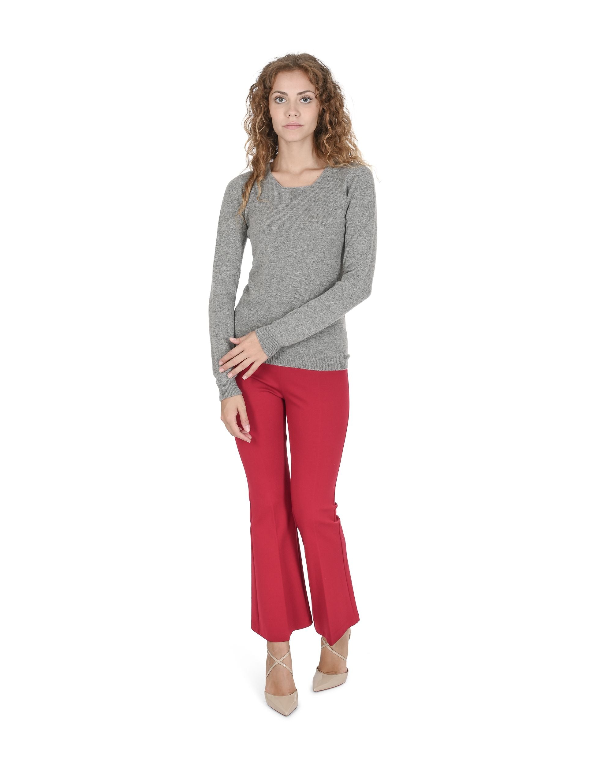 Suéter de cachemira para mujer con cuello cuadrado Crown of Edinburgh COE 0024 GRIS PELTRE