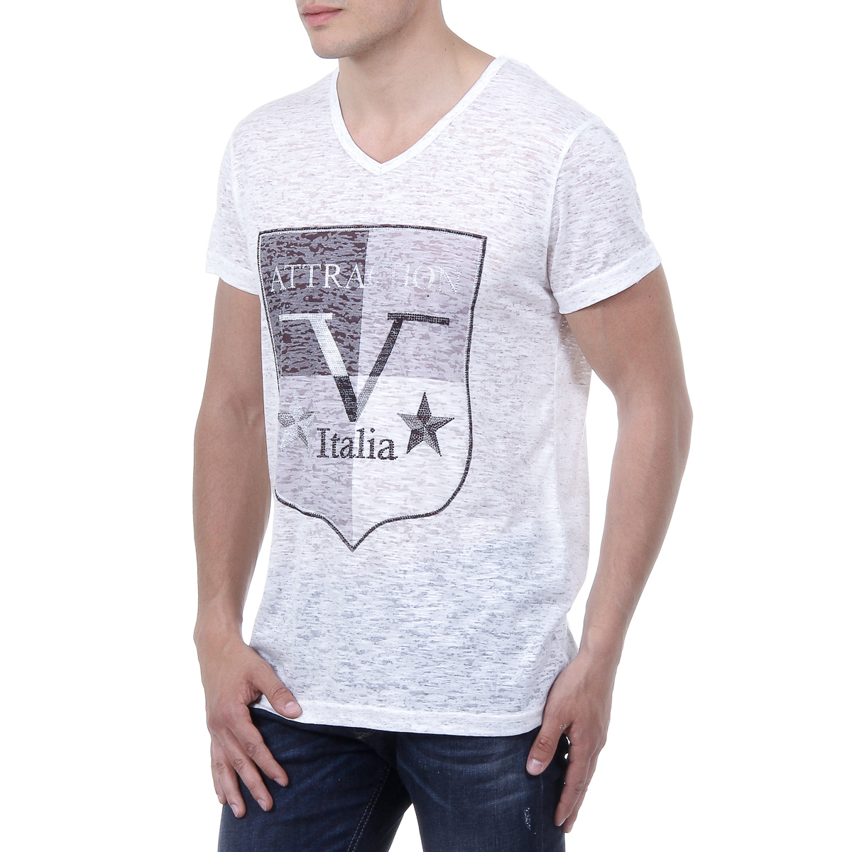 V 1969 Italia Mens T-shirt Short Sleeves V-Neck White ALEXANDER