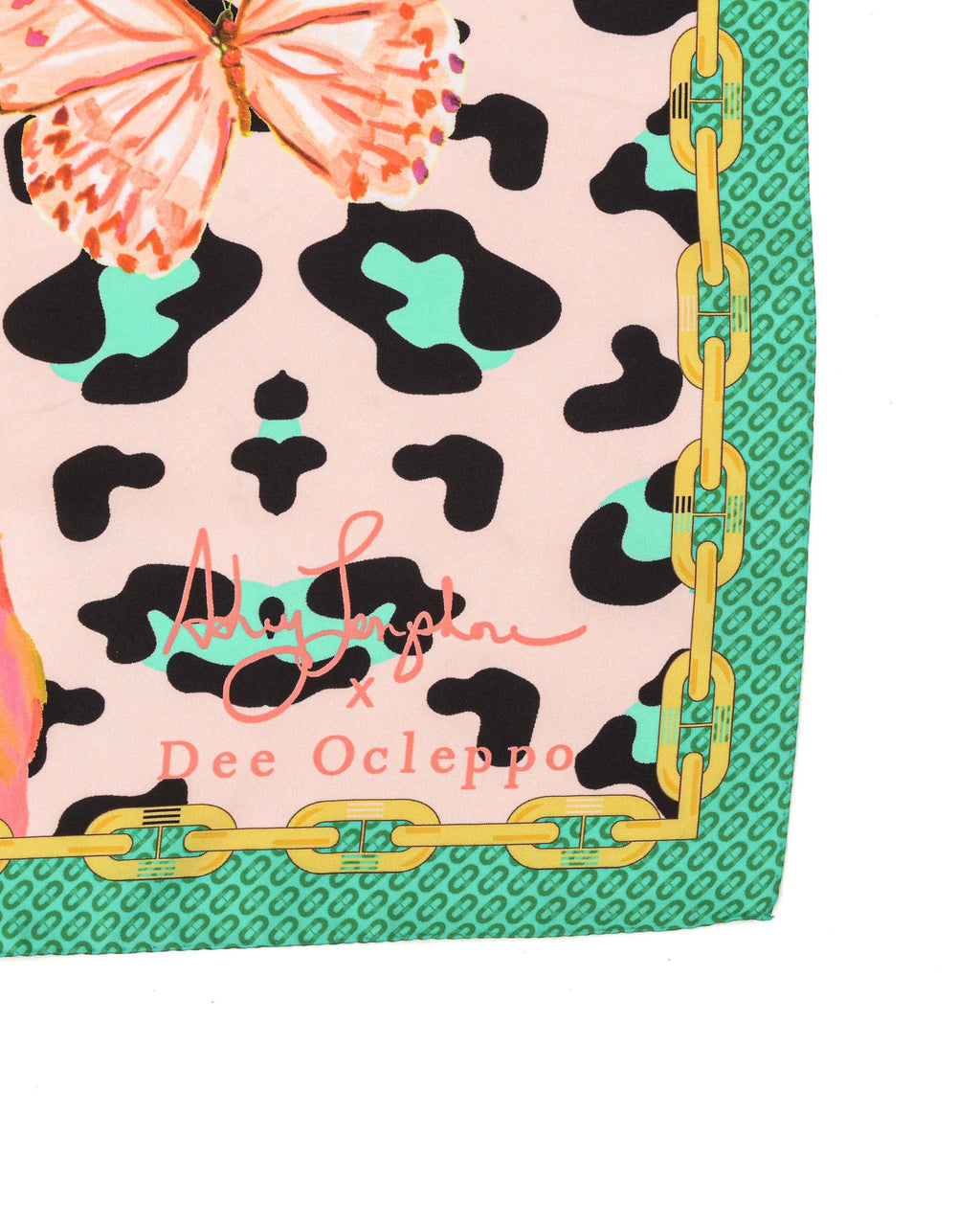 Bufanda de seda con estampado de leopardo verde Longshore de Dee X Ashley