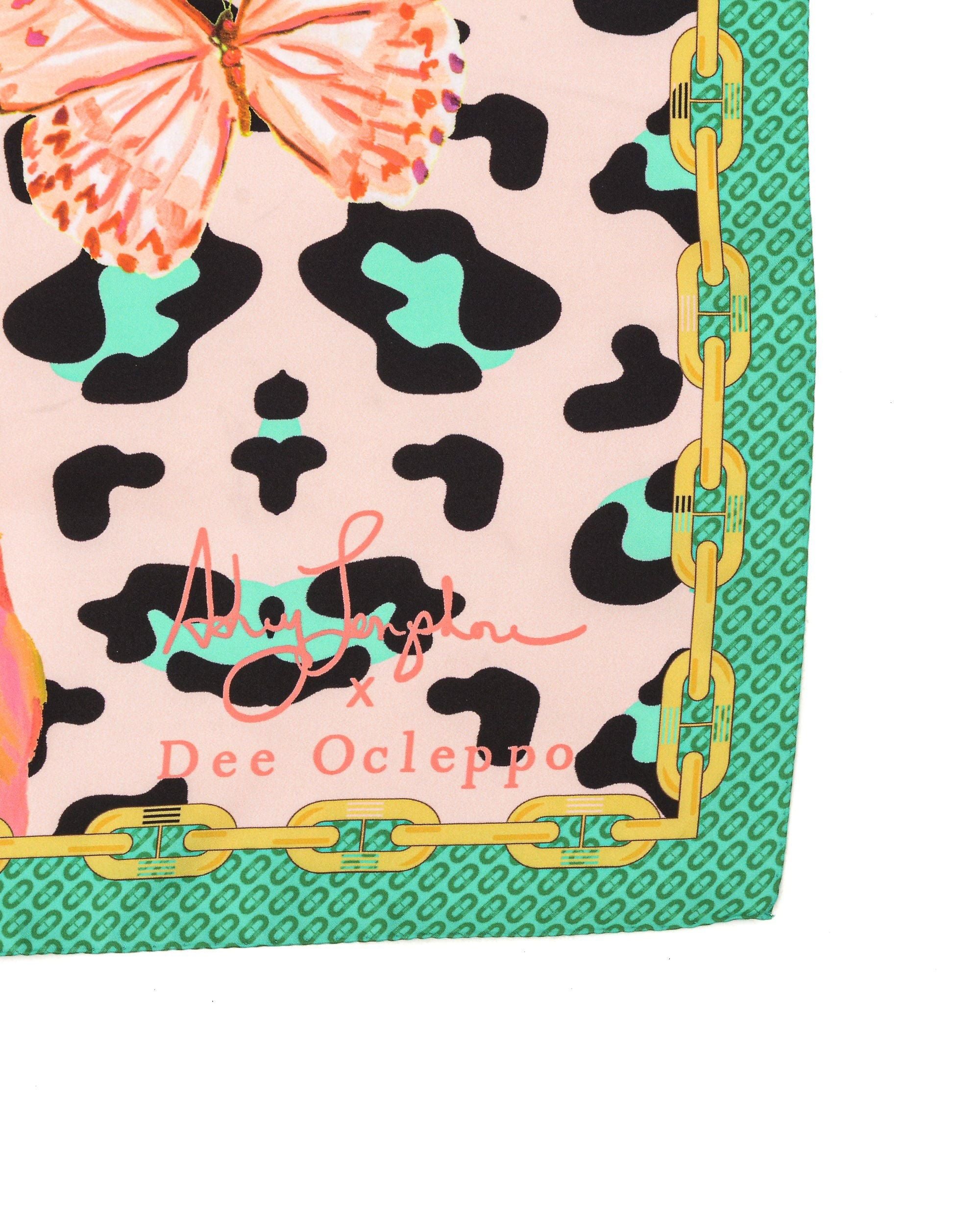 Bufanda de seda con estampado de leopardo verde Longshore de Dee X Ashley