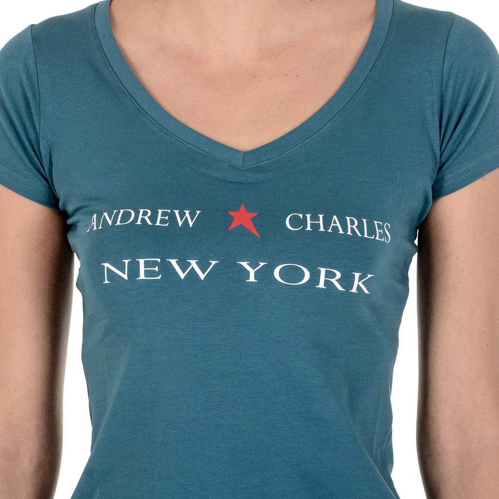 Camiseta Andrew Charles para mujer, manga corta, cuello en V, verde TAPIWA