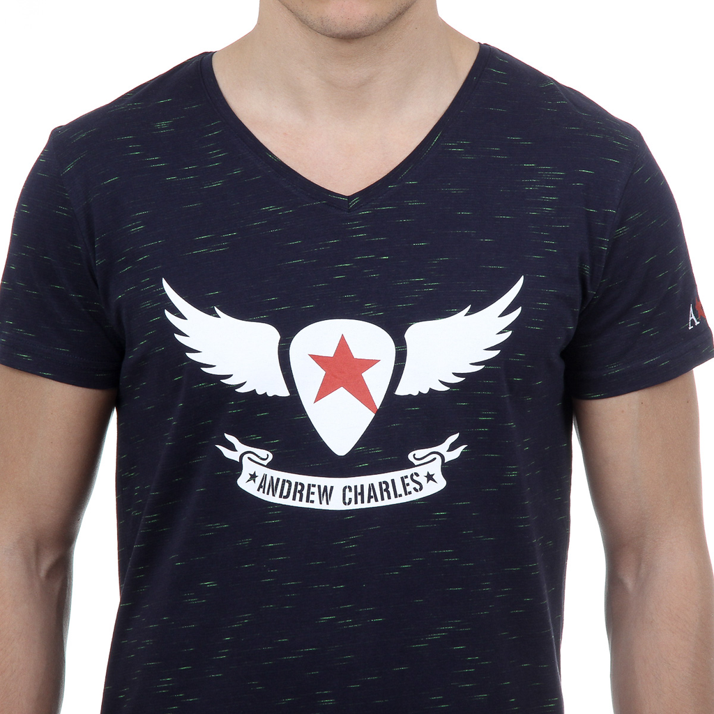 Andrew Charles Mens T-Shirt Short Sleeves V-Neck Dark Blue AARON