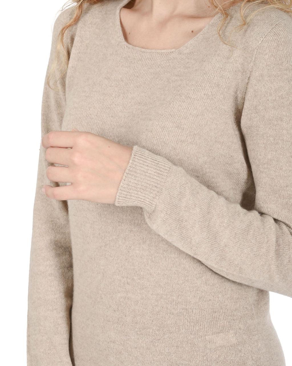 Suéter de cachemira con cuello cuadrado para mujer Crown of Edinburgh COE 0024 SAND