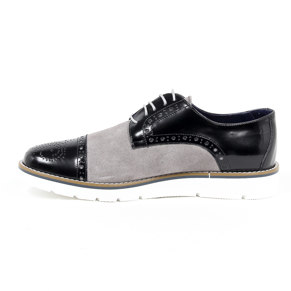 Andrew Charles - Zapatos Oxford brogue para hombre 911 ABRASIVATO CAM NERO GRIGIO
