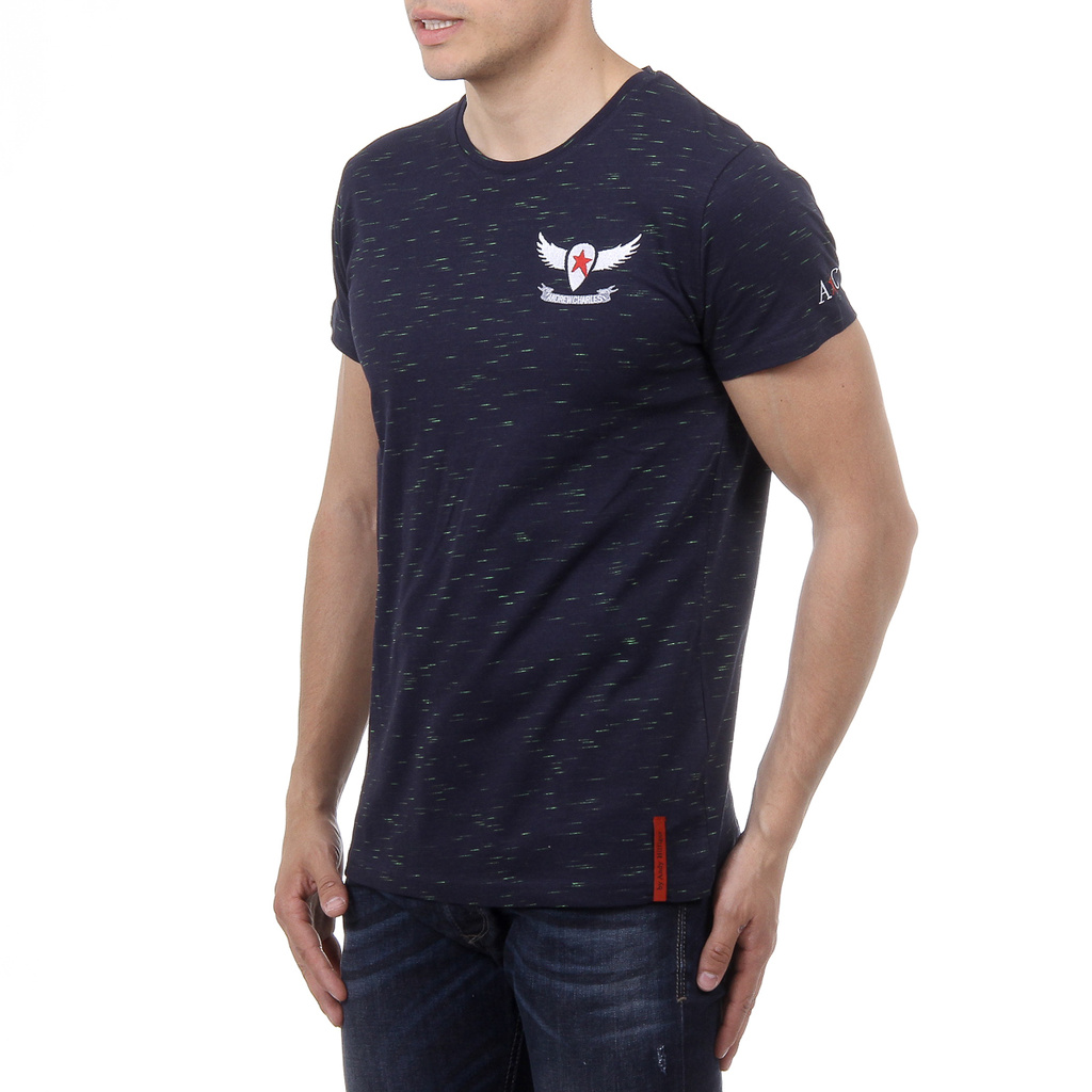 Andrew Charles Mens T-Shirt Short Sleeves Round Neck Dark Blue DYLAN