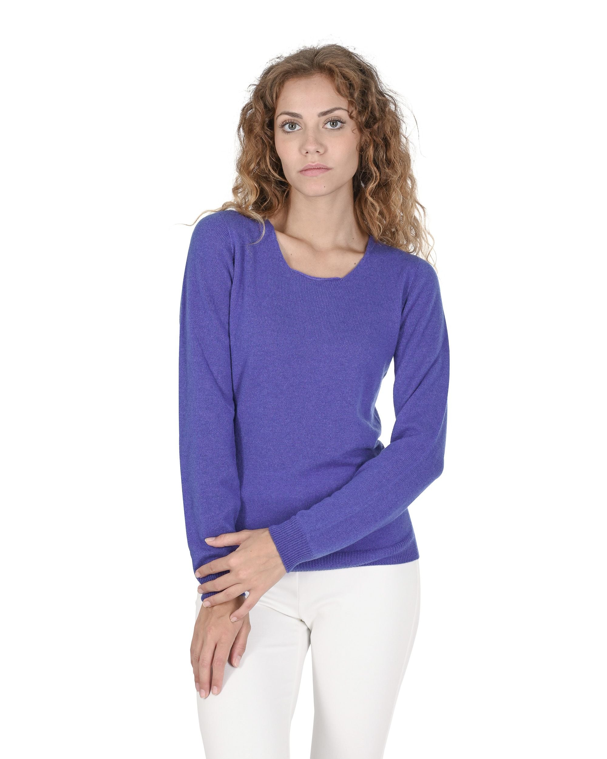 Suéter de cachemira con cuello cuadrado para mujer Crown of Edinburgh COE 0024 AZUL REAL