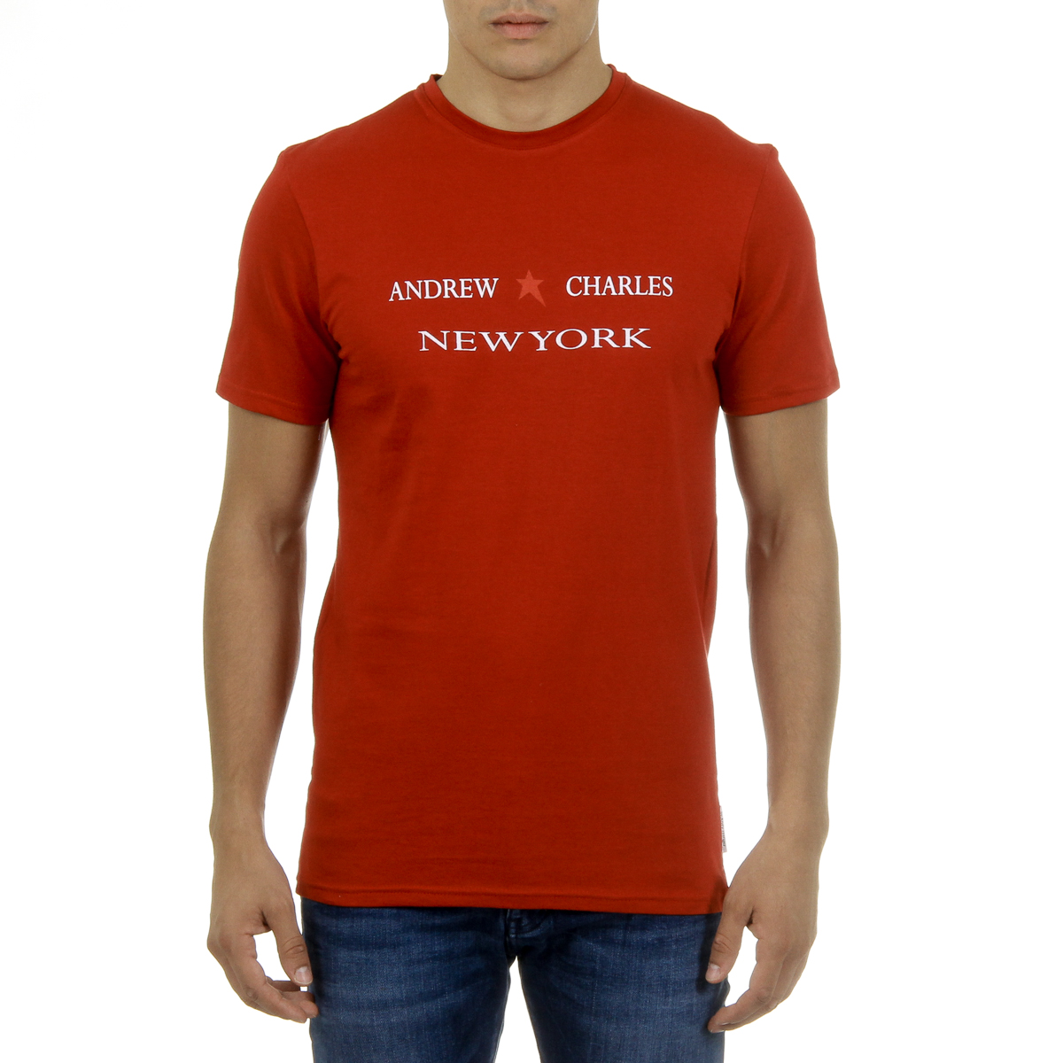 Camiseta Andrew Charles para hombre, manga corta, cuello redondo, roja, KEITA