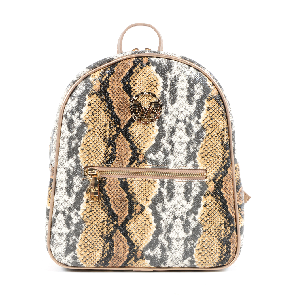 19V69 Italia Womens Backpack Multicolor 5012 PYTHON BROWN GOLD