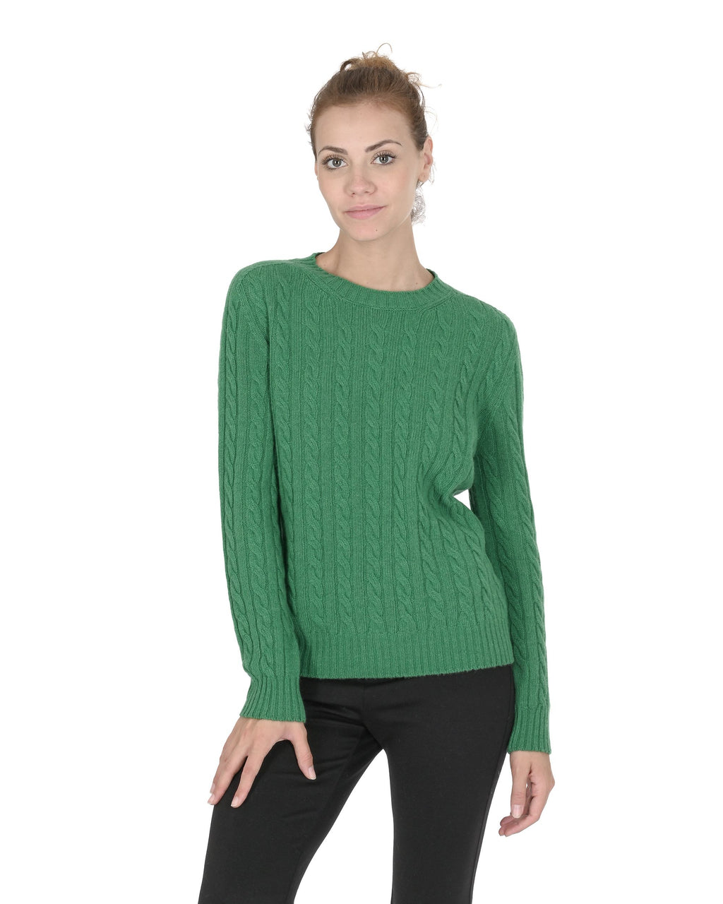 Suéter de cuello redondo para mujer de cachemira Crown of Edinburgh COE 0033 VERDE
