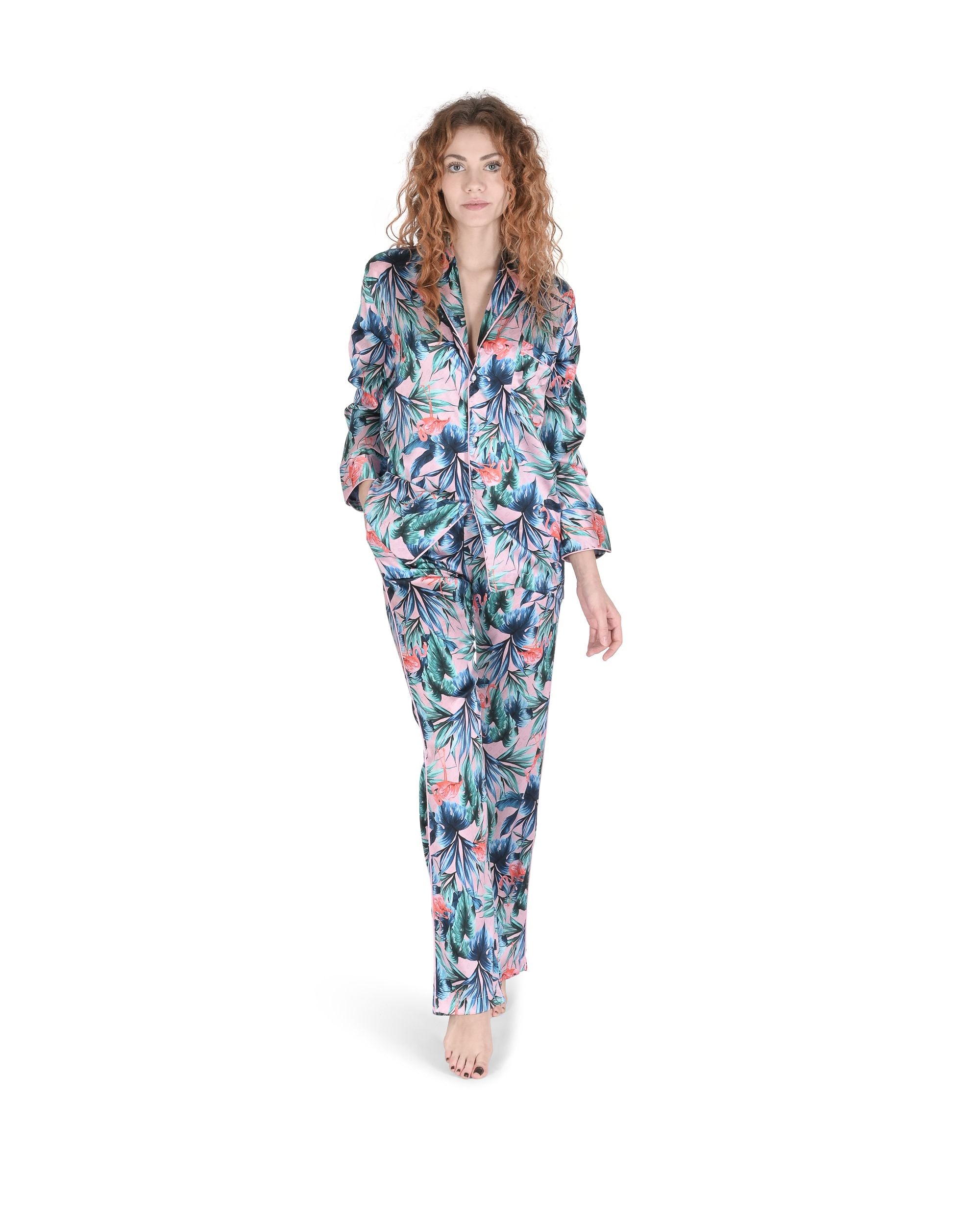 Pijama de seda con flamencos