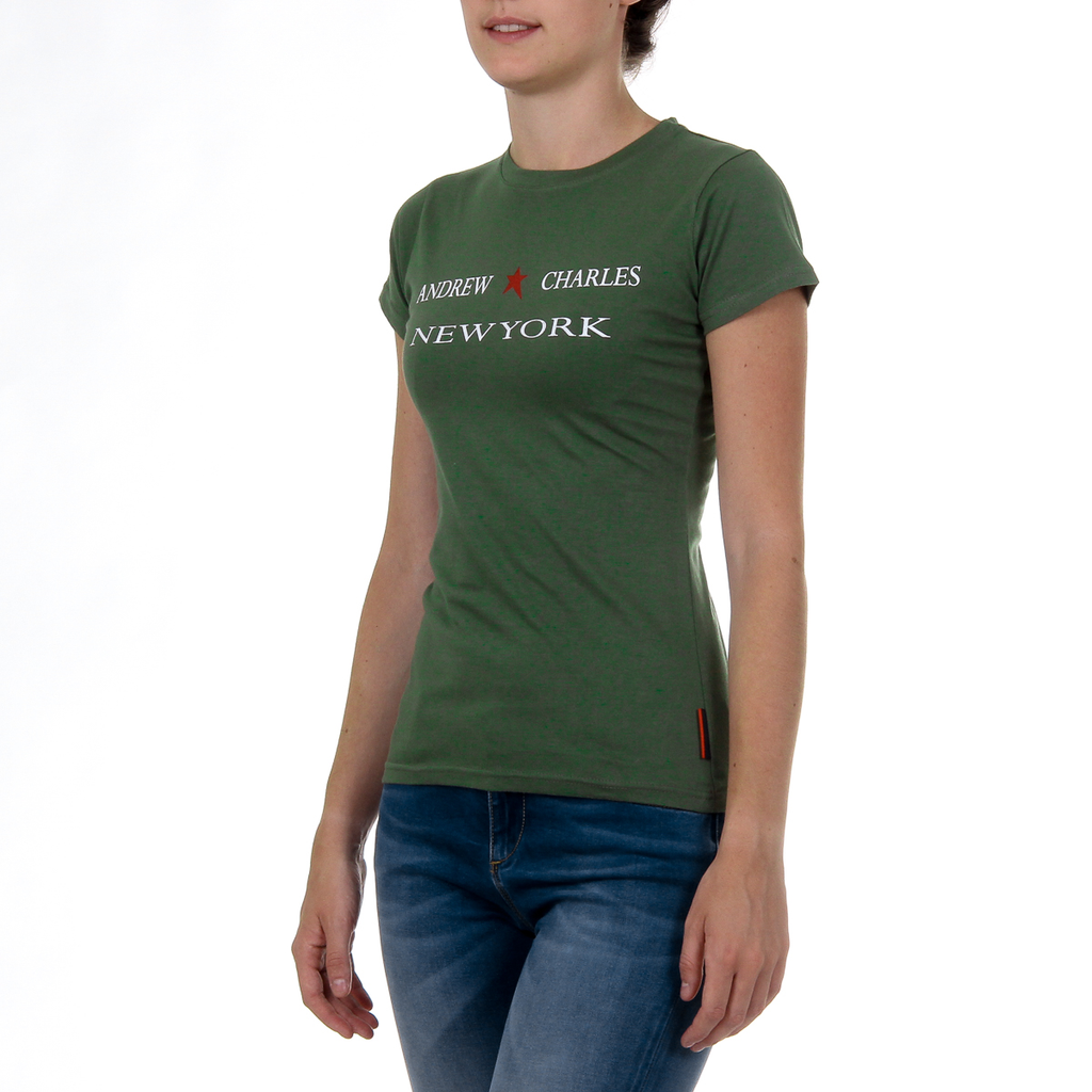 Camiseta Andrew Charles para mujer, manga corta, cuello redondo, verde TARANA