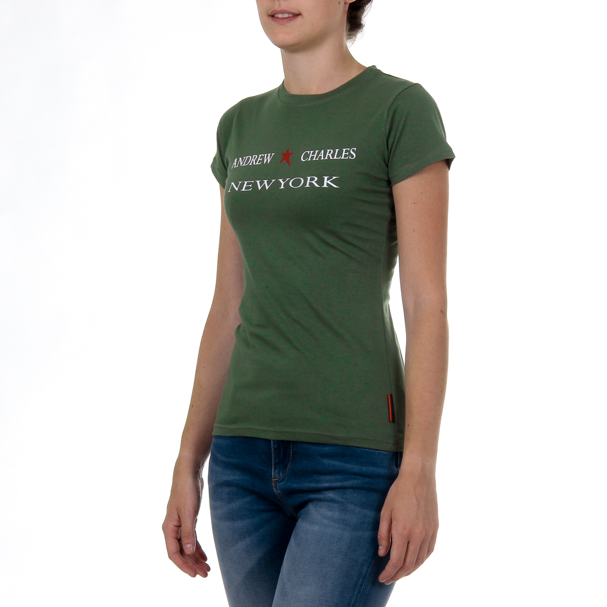 Camiseta Andrew Charles para mujer, manga corta, cuello redondo, verde TARANA