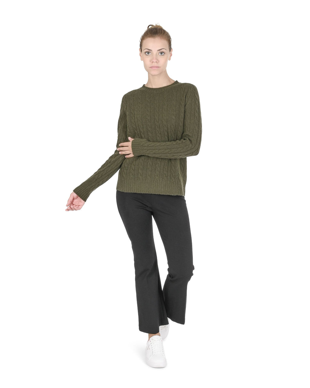 Suéter de cuello redondo para mujer de cachemira Crown of Edinburgh COE 0033 KHAKI