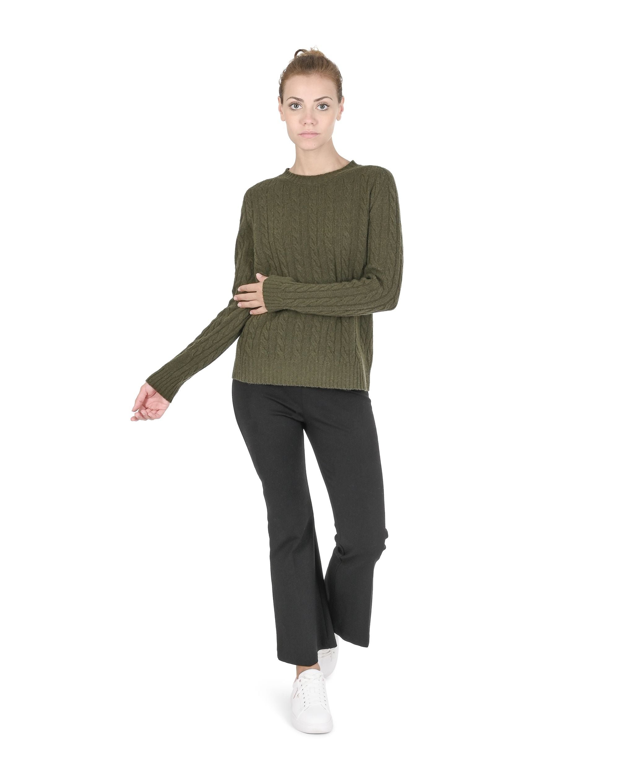Suéter de cuello redondo para mujer de cachemira Crown of Edinburgh COE 0033 KHAKI