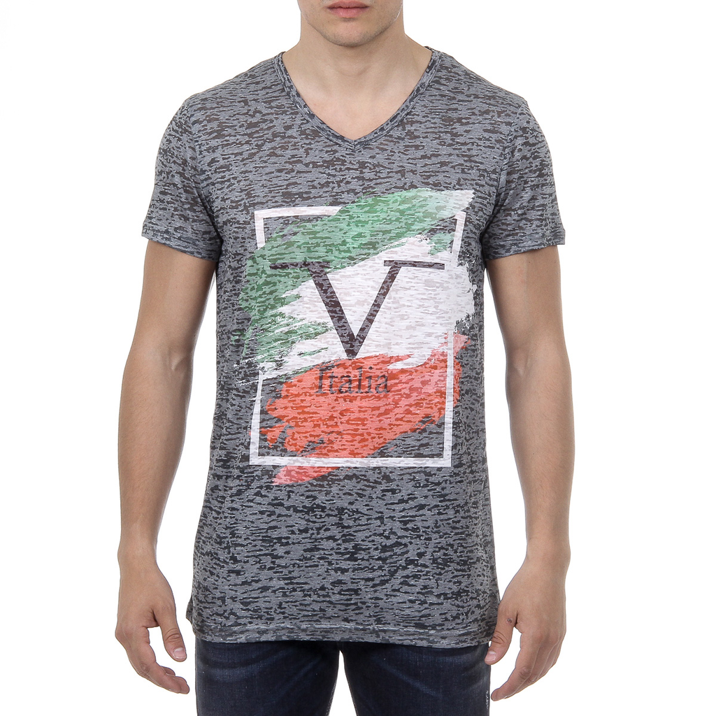 V 1969 Italia Mens T-shirt Short Sleeves V-Neck Dark Green LUCAS
