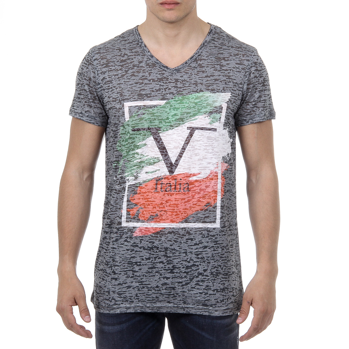 V 1969 Italia Mens T-shirt Short Sleeves V-Neck Dark Green LUCAS