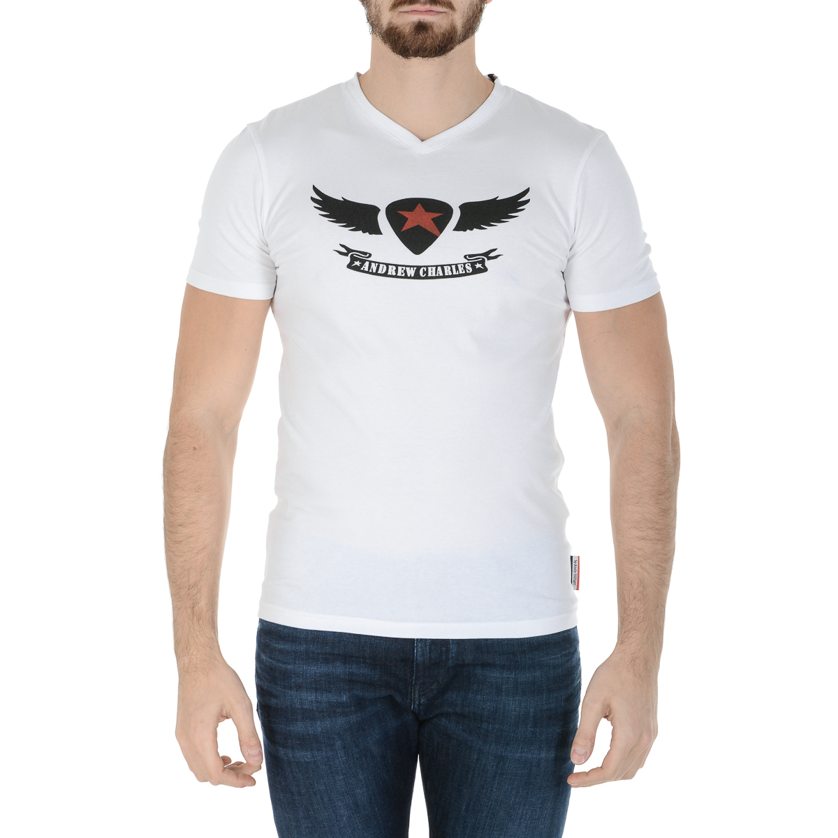 Camiseta Andrew Charles para hombre, manga corta, cuello en V, blanca, KENAN