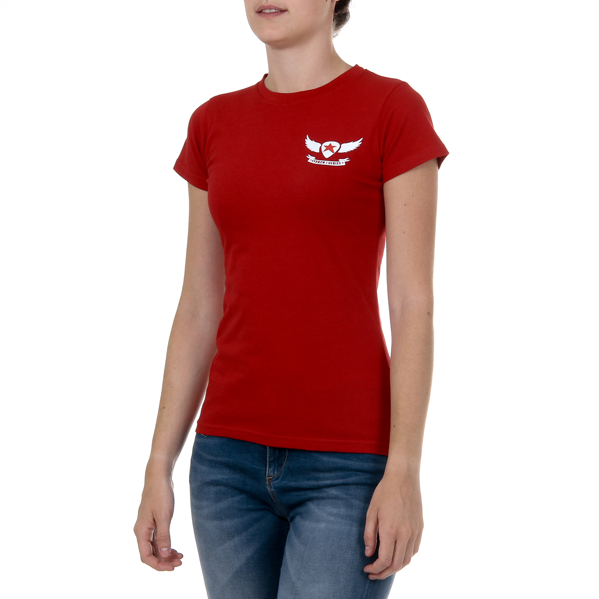 Camiseta Andrew Charles para mujer, manga corta, cuello redondo, color rojo TARANA