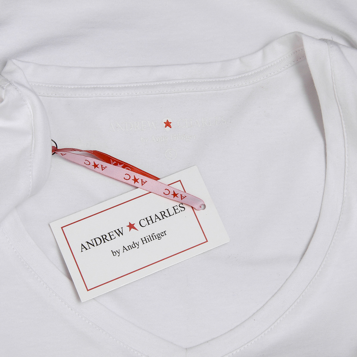 Camiseta Andrew Charles para mujer, manga corta, cuello en V, blanca, TAPIWA