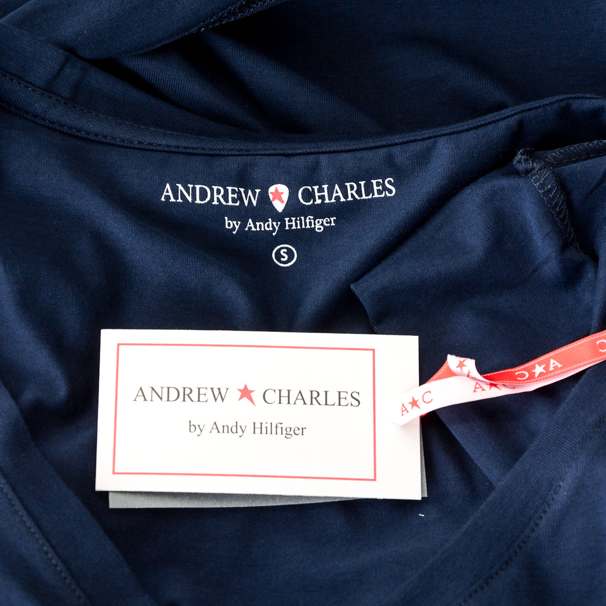 Camiseta Andrew Charles para mujer, manga corta, cuello en V, azul TAPIWA