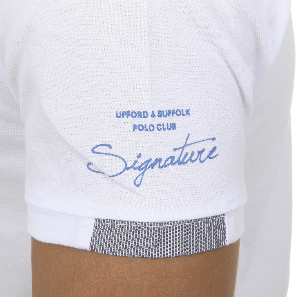 Polo Ufford & Suffolk Polo Club para hombre, manga corta, US025, blanco