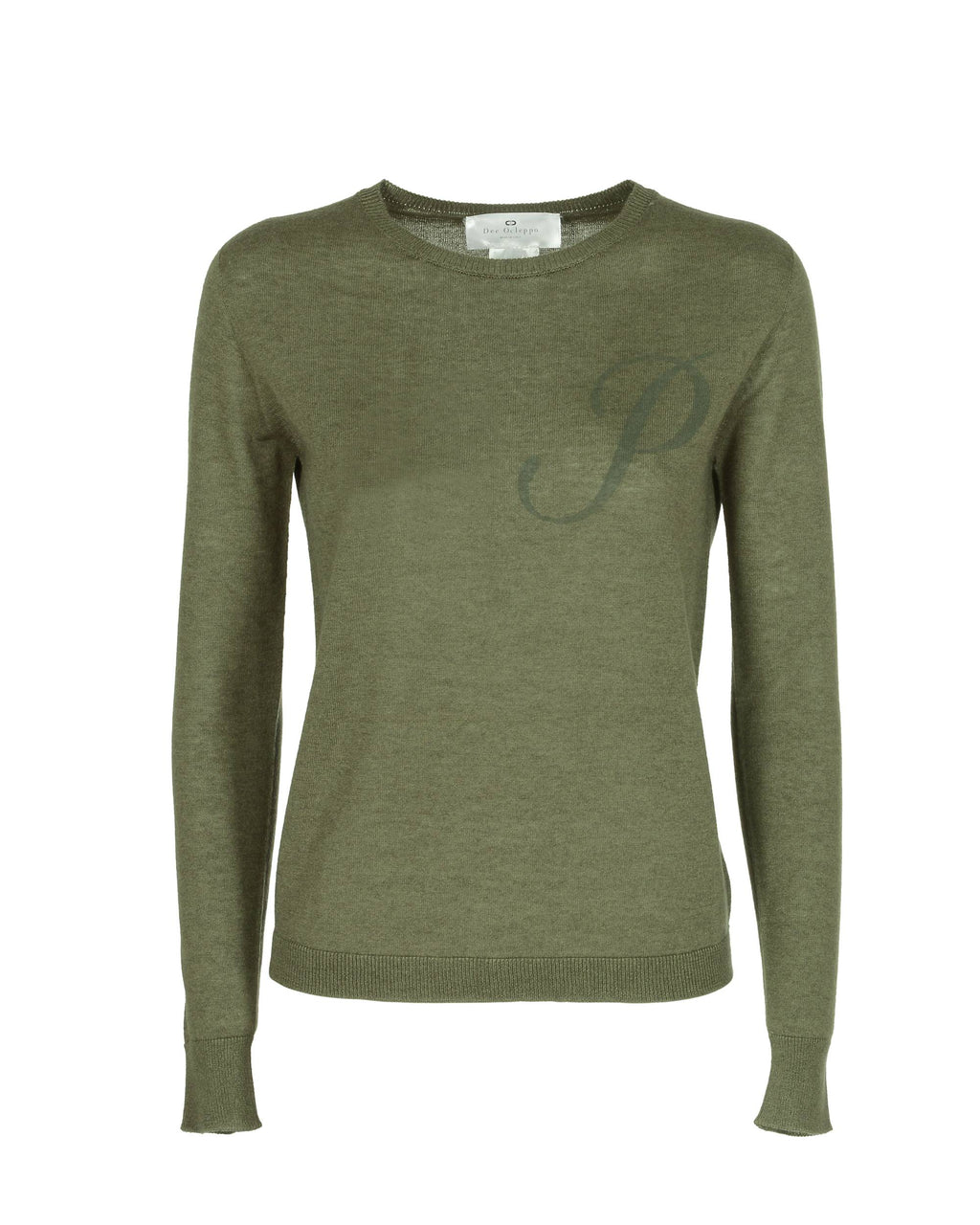 Jersey de cachemira de verano con cuello redondo y manga larga, color verde