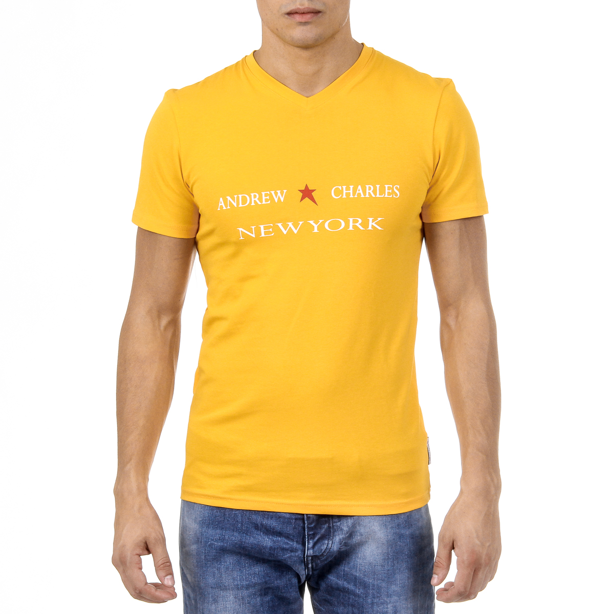 Camiseta Andrew Charles para hombre, manga corta, cuello en V, amarilla, KENAN